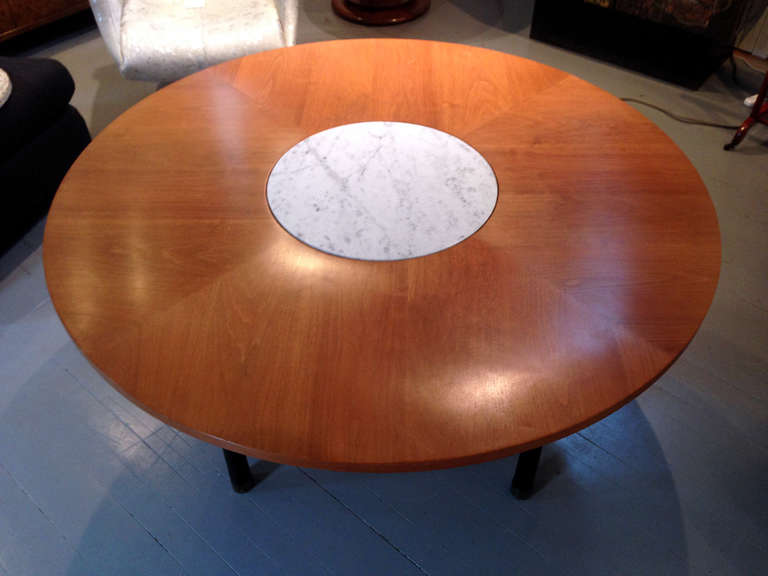 Mid-20th Century Walnut Center Table with Stone Insert by Harvey Probber