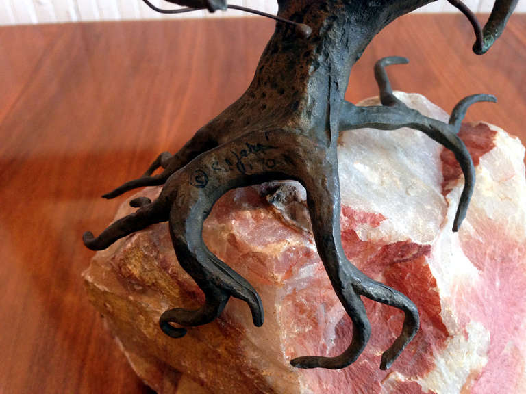 Lone Pine Metal and Onyx Sculpture by C. Jere In Good Condition In Atlanta, GA