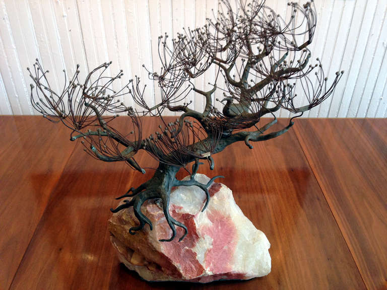 Mid-Century Modern Lone Pine Metal and Onyx Sculpture by C. Jere