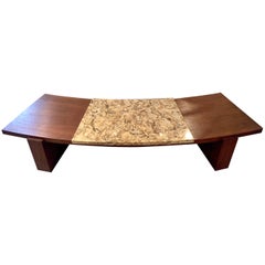 Early Walnut and Marble Curvy Coffee Table by Vladimir Kagan