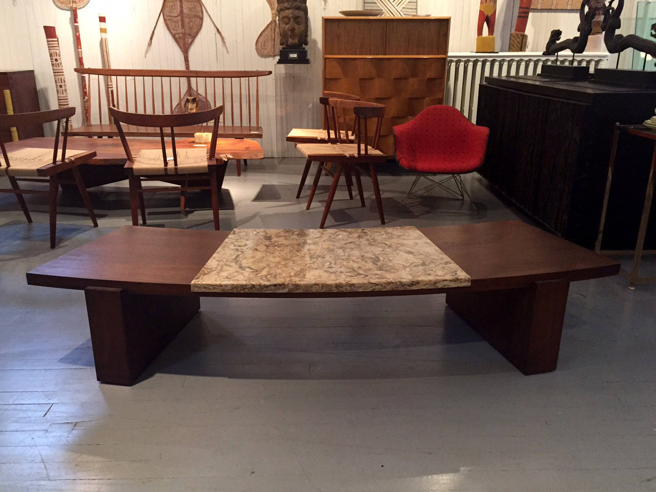 Mid-Century Modern Early Walnut and Marble Curvy Coffee Table by Vladimir Kagan For Sale