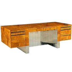 Large wood and chrome patchwork executive desk Paul Evans