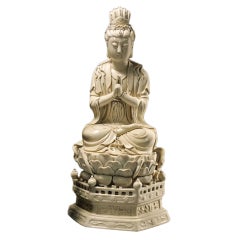 Antique A Chinese Blanc-de-Chine Manjusri Statue