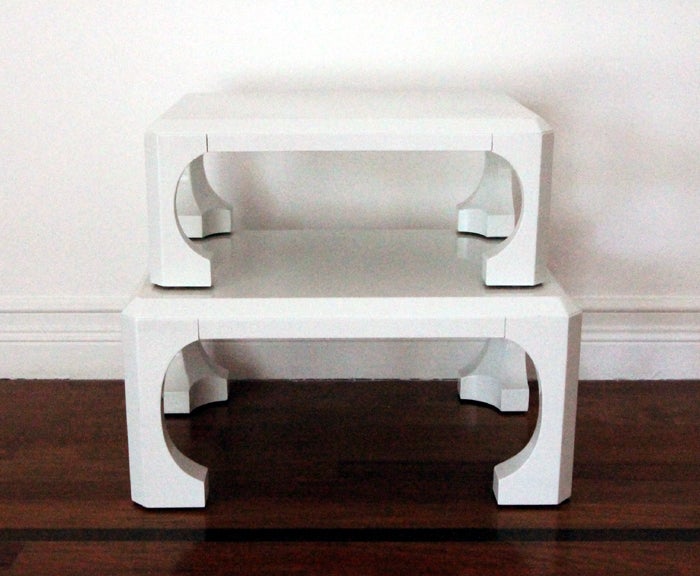 Two white lacquer low tables baker