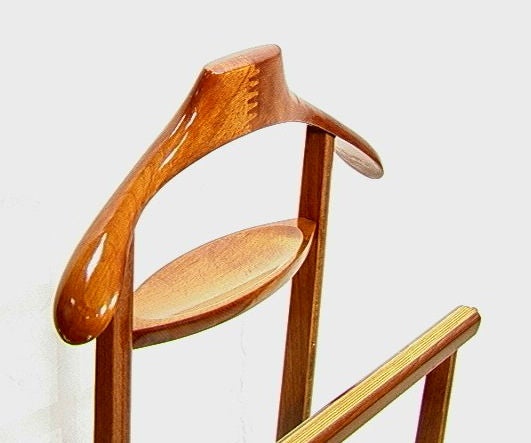 Ico Parisi Valet. Wood and Brass construction with hanger and tray. Stamped with FR made in Italy.<br />
<br />
This item is located at Tishu Hudson.