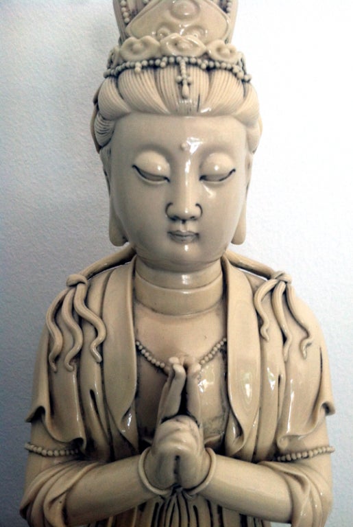 A Chinese Blanc-de-Chine Manjusri Statue In Good Condition In Atlanta, GA