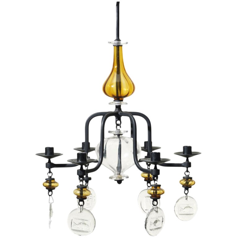 Swedish Hanging Candelabra Art Glass Chandelier Erik Hoglund at 1stDibs
