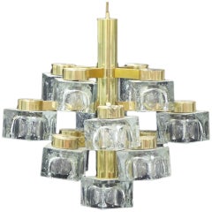 Ice Cube Chandelier Brass and Glass Schiolari