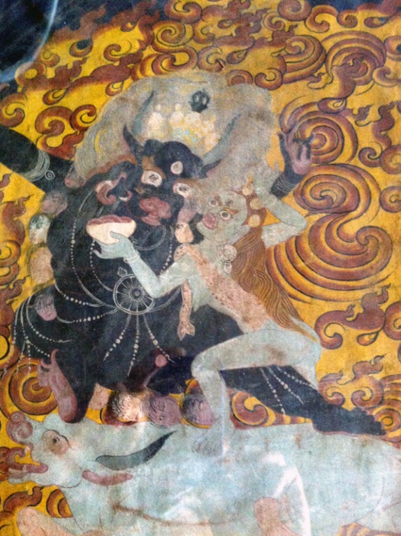 Ancien Thangka bouddhiste tibétain encadré