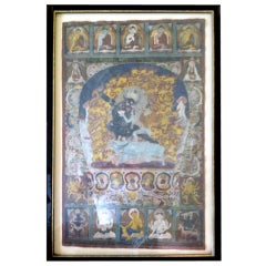 Antique Tibetan Buddhist Thangka in frame