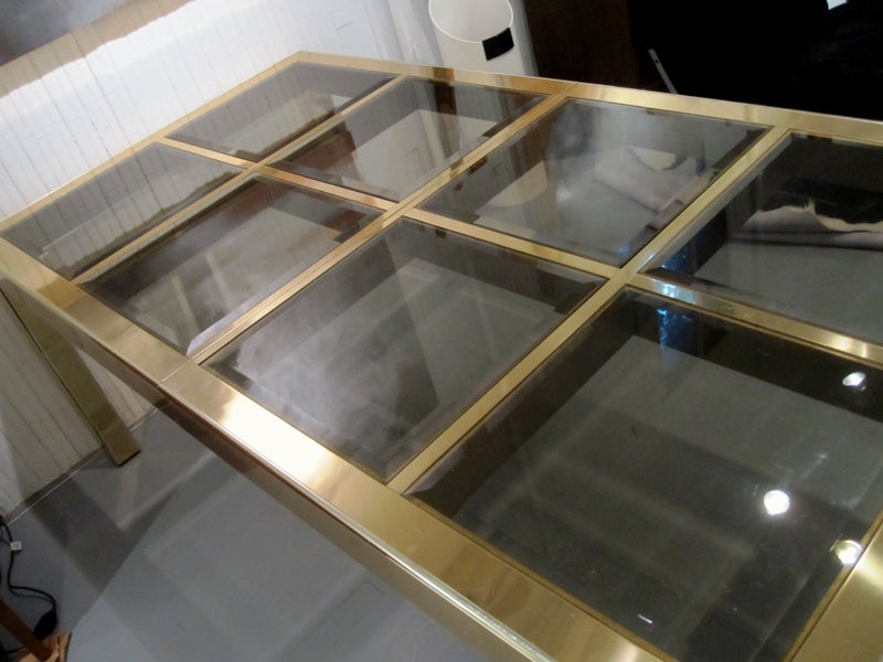 Dining table with extension leaves brass and glass Mastercraft 2