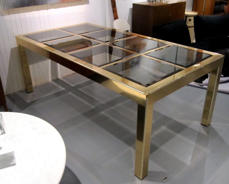Dining table with extension leaves brass and glass Mastercraft 3