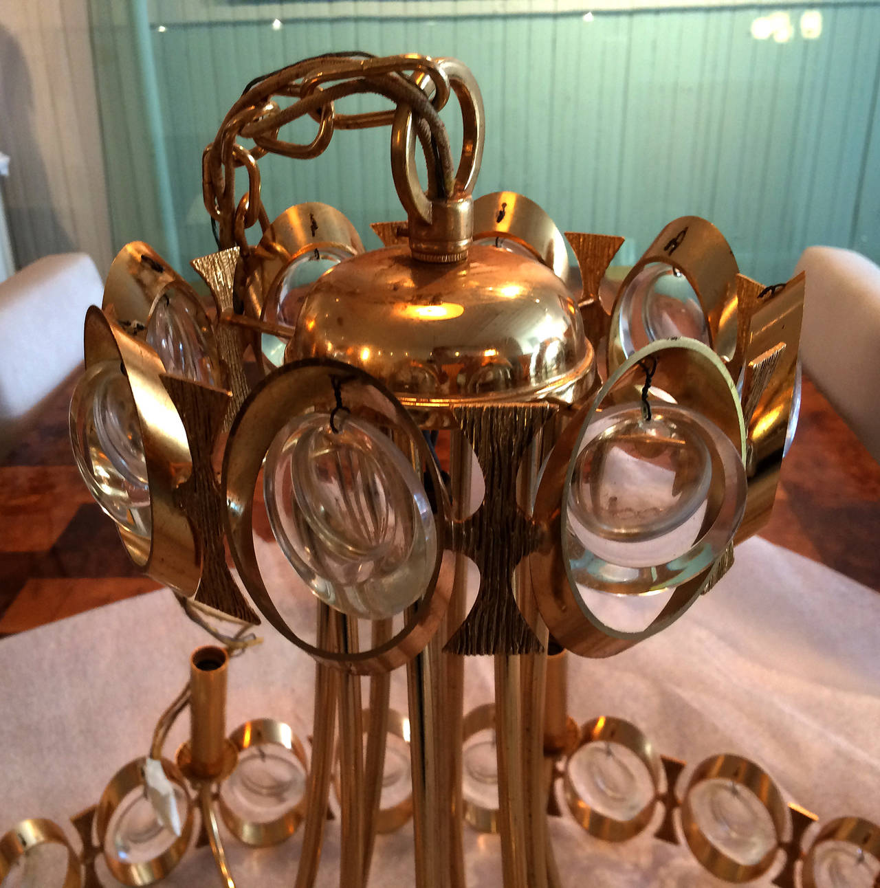 Mid-20th Century German Palwa Chandelier Gold Plated and Crystal