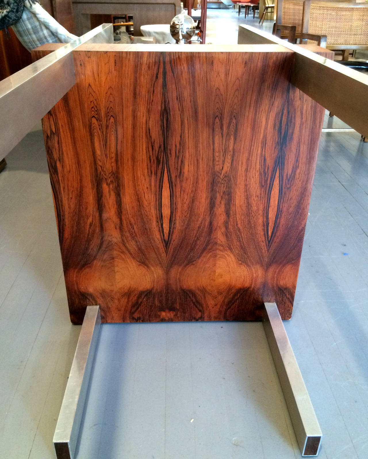 Rosewood and Metal Cubist Table Base by Vladimir Kagan In Good Condition In Atlanta, GA