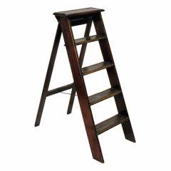 Antique English Stenciled Leather Top Library Ladder