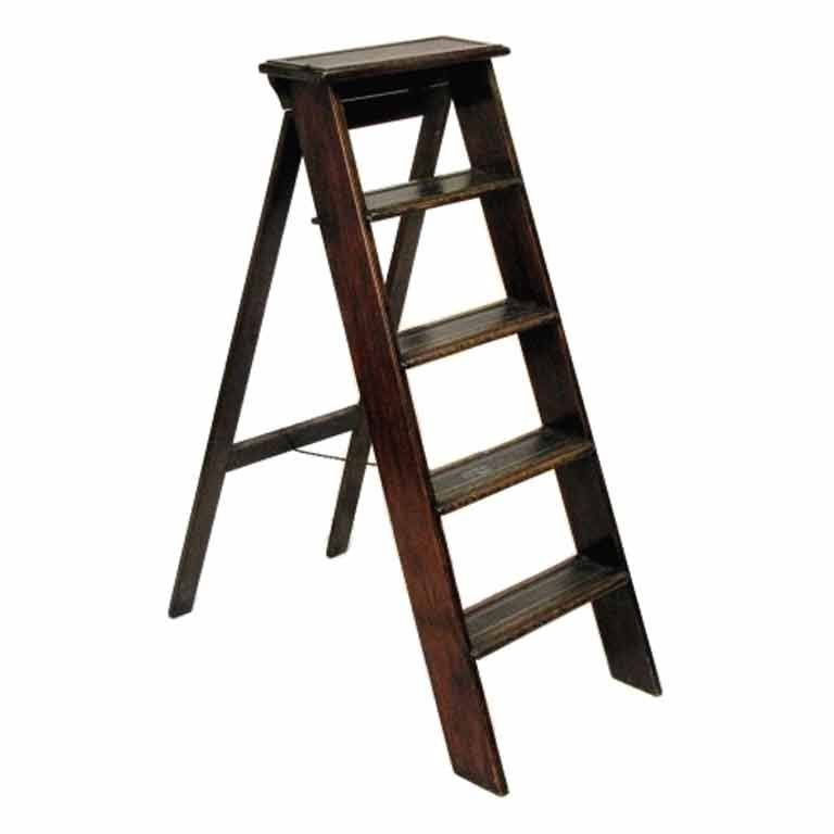 English Stenciled Leather Top Library Ladder at 1stDibs