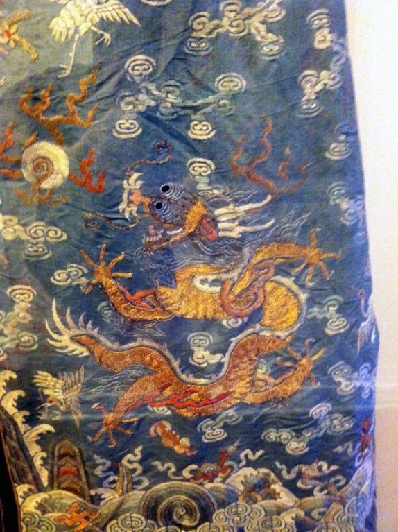 Chinese Silk Embroidered Dragon Robe Ching Dynasty 2