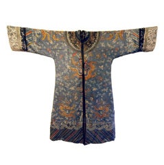 Chinese Silk Embroidered Dragon Robe Ching Dynasty