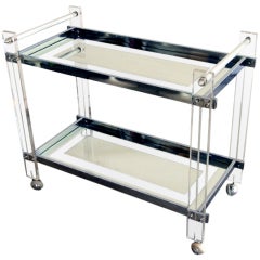 Bar Cart Chrome lucite with mirrored glass shelves