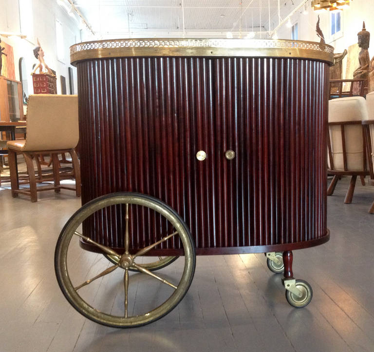 Italian rosewood and brass bar cart on wheels at 1stdibs