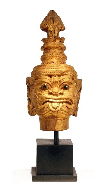 A Pair of mounted antique Theater Head Carvings Thailand