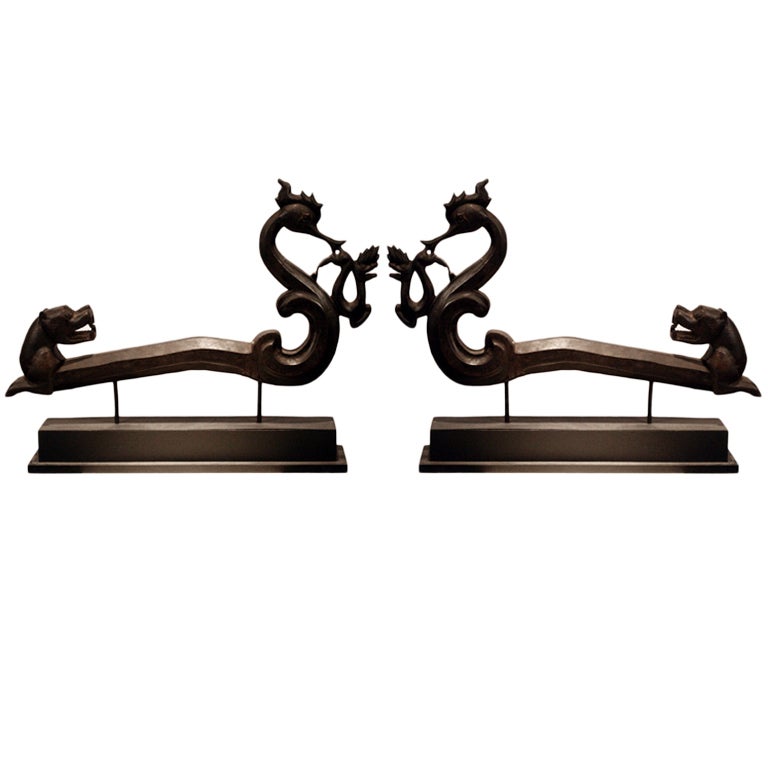 A pair of antique wood carving Burmese ox cart ornaments