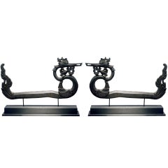 Pair of Antique Wood Carving Burmese Ox Cart Ornaments 6