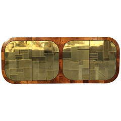 Brass and Burl Patchwork Cityscape Credenza Paul Evans for Directional