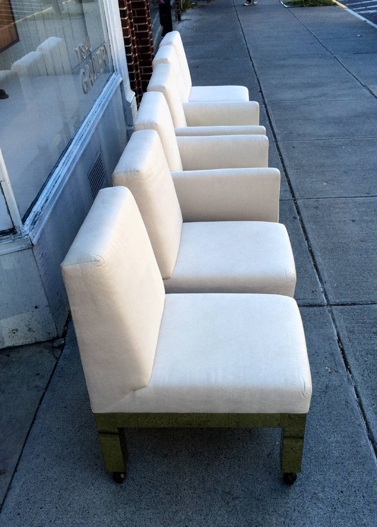 Set of Six Brass Cityscape Chairs Paul Evans for Directional In Good Condition For Sale In Atlanta, GA