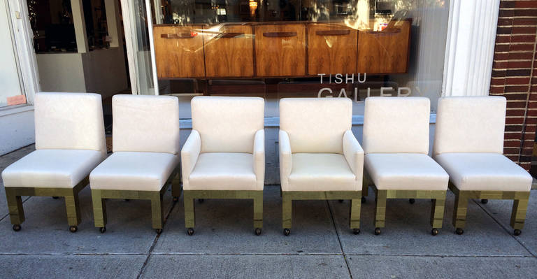 American Set of Six Brass Cityscape Chairs Paul Evans for Directional For Sale