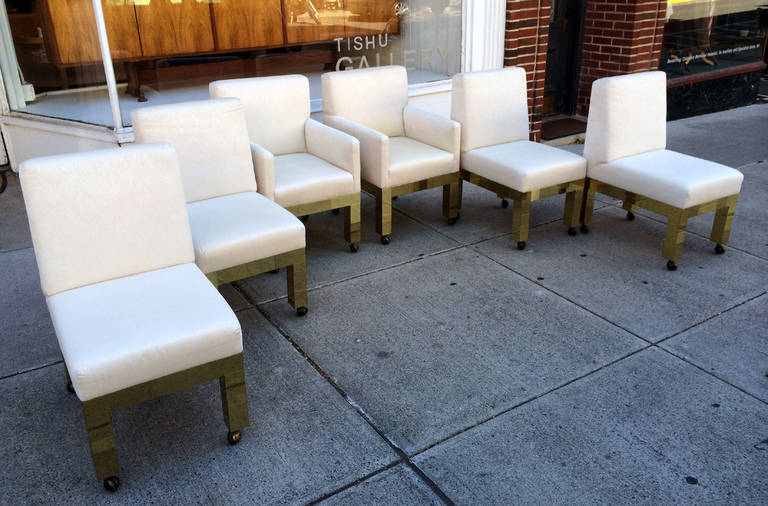 Mid-Century Modern Set of Six Brass Cityscape Chairs Paul Evans for Directional For Sale