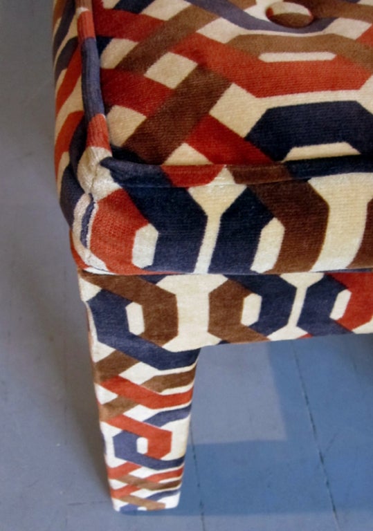 Pair vintage parson stools in Jack Lenor Larsen fabric In Good Condition In Atlanta, GA