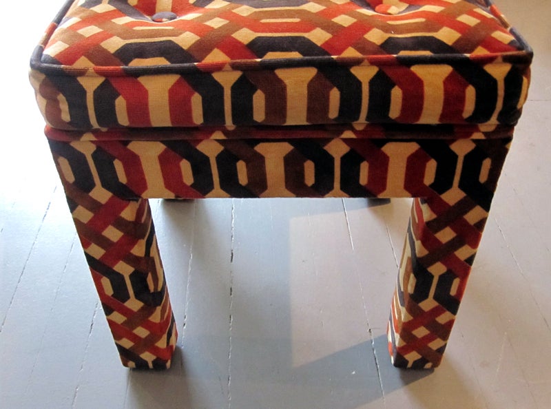 Late 20th Century Pair vintage parson stools in Jack Lenor Larsen fabric