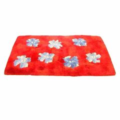 Vintage Red Blue and White Bold Floral Wool Rug by Edward Fields