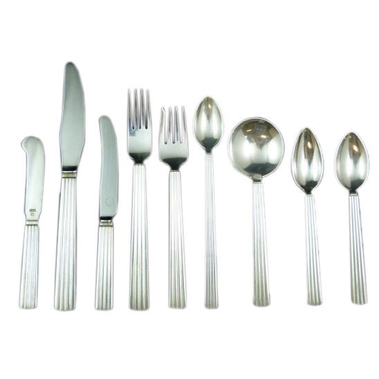 Bernadotte Silver Flatware Service for Eight by Georg Jensen