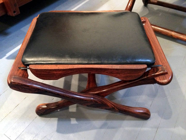 Chaise longue et repose-pieds Don Shoemaker en bois de rose et cuir en vente 3