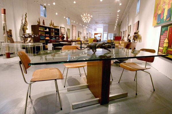 Cubist walnut, aluminum and glass dining table designed and manufactured by Vladimir Kagan. Minimalism yet highly functional. It can also serve as a fantastic oversized library desk.