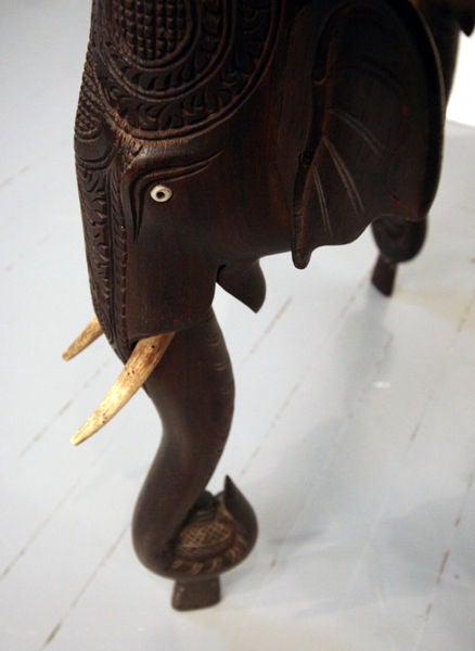 On Hold Indian Rosewood Table with Elephant Legs and Ivory Tusks In Good Condition In Atlanta, GA