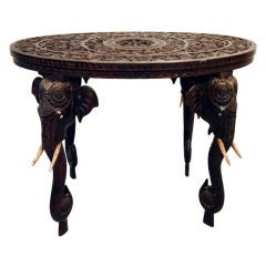 Vintage On Hold Indian Rosewood Table with Elephant Legs and Ivory Tusks