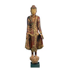Antique Burmese Wood Standing Medicine Buddha Mandalay