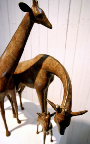 Patinated Loet Vanderveen Giraffe Family Bronze Sculpture