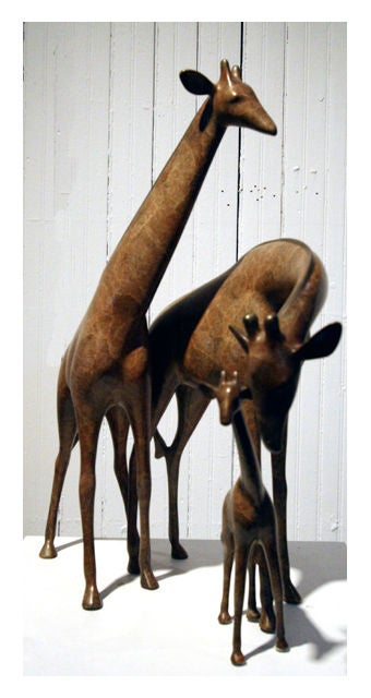 Beautiful Giraffe Family Bronze Sculpture by Loet Vanderveen. Editioned 181/750. Loet Vanderveen is acknowledged as the most prominent wildlife sculptor in the world today. His sculpture is exhibited in many permanent Museums, he has created