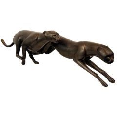 Vintage Loet Vanderveen Running Chetahs Bronze Sculpture