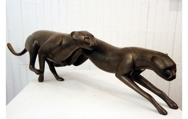 Beautiful Bronze Sculpture of Two Chetahs Running by Loet Vanderveen. <br />
<br />
Loet Vanderveen is acknowledged as the most prominent wildlife sculptor in the world today. His sculpture is exhibited in many permanent Museums, he has created
