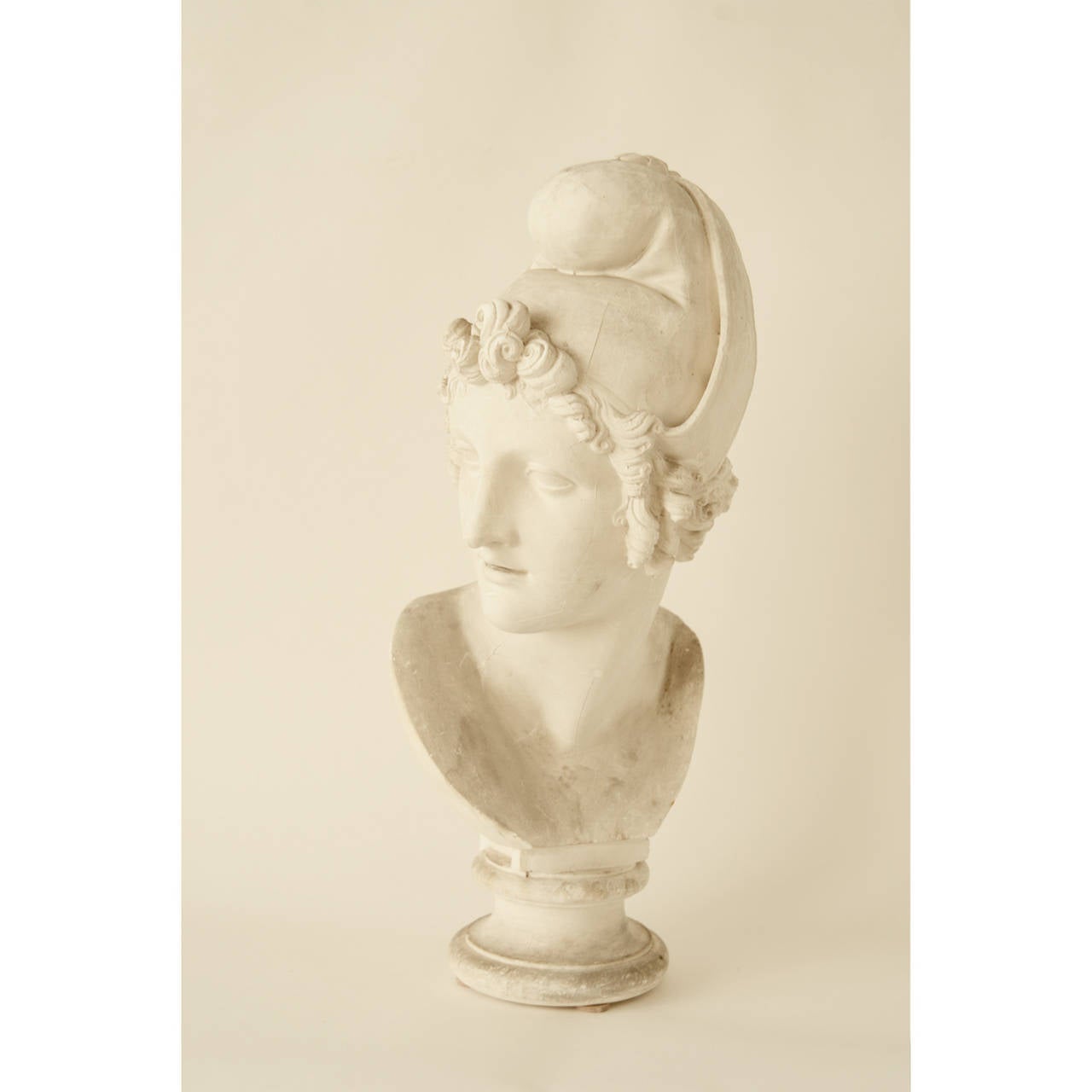 Early 20th c. Cast Plaster Bust of a Man, Based on an Earlier Statue. Distressed Aesthetic.