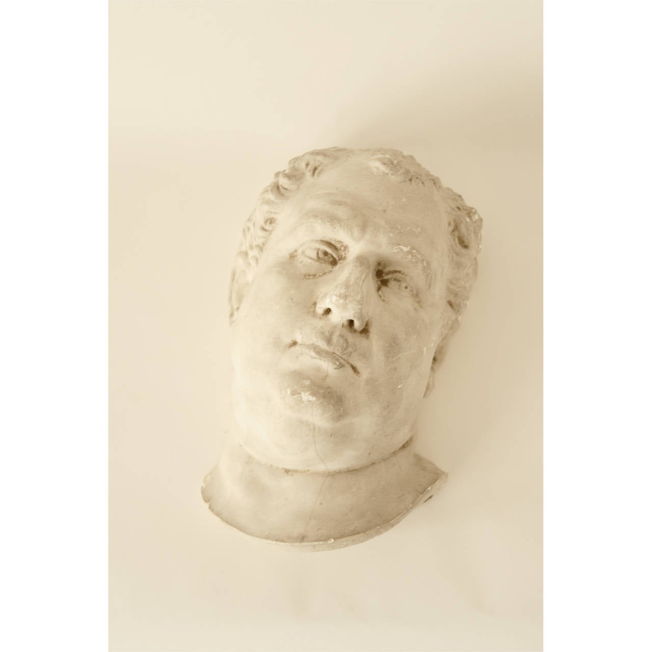 Early 20th Century Cast Plaster Wall Hanging of a Man's Face. Distressed Aesthetic.