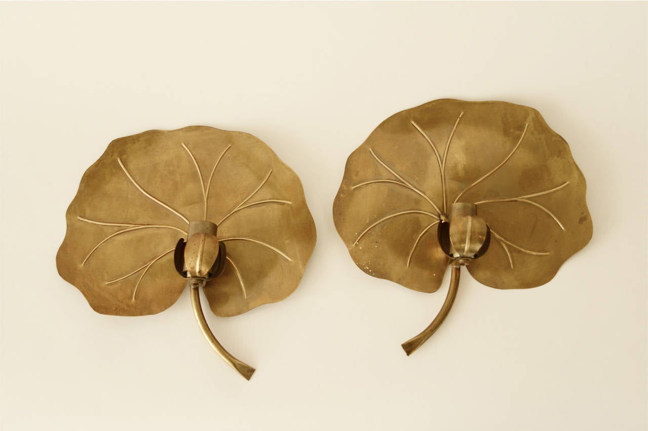 Pair of 1960's Gingko Leaf Sconces in the Style of Claude & Francois-Xavier Lalanne.
