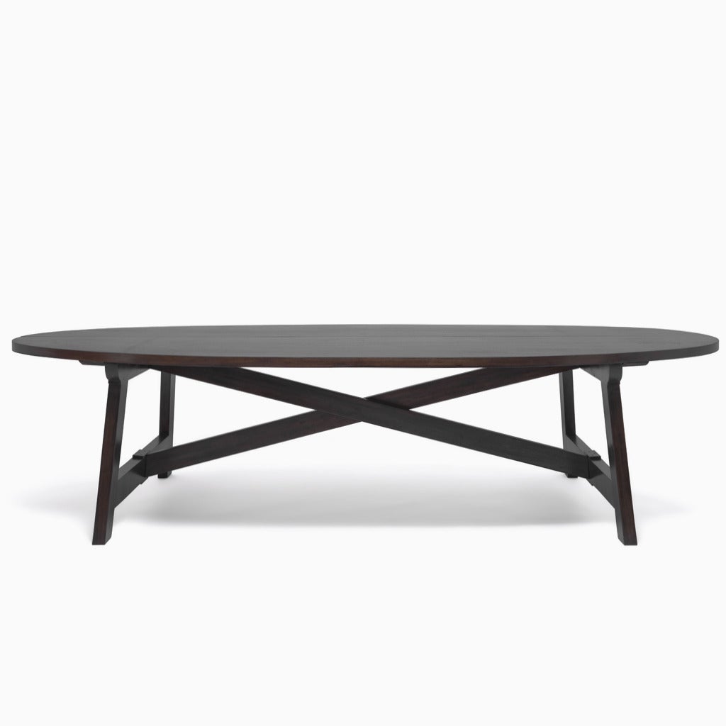 The Oval Trestle Table, Top Consisting of Antique Wood Raised on Contemporary X-Formed Trestle Supports. (This Table as well as all Demiurge tables are made to order and are completely customizable.)