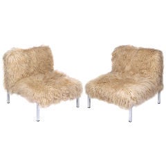 Mongolian Lamb x Chrome Slipper Chairs