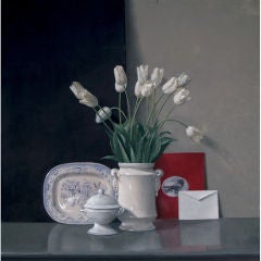White Tulips with Red Square